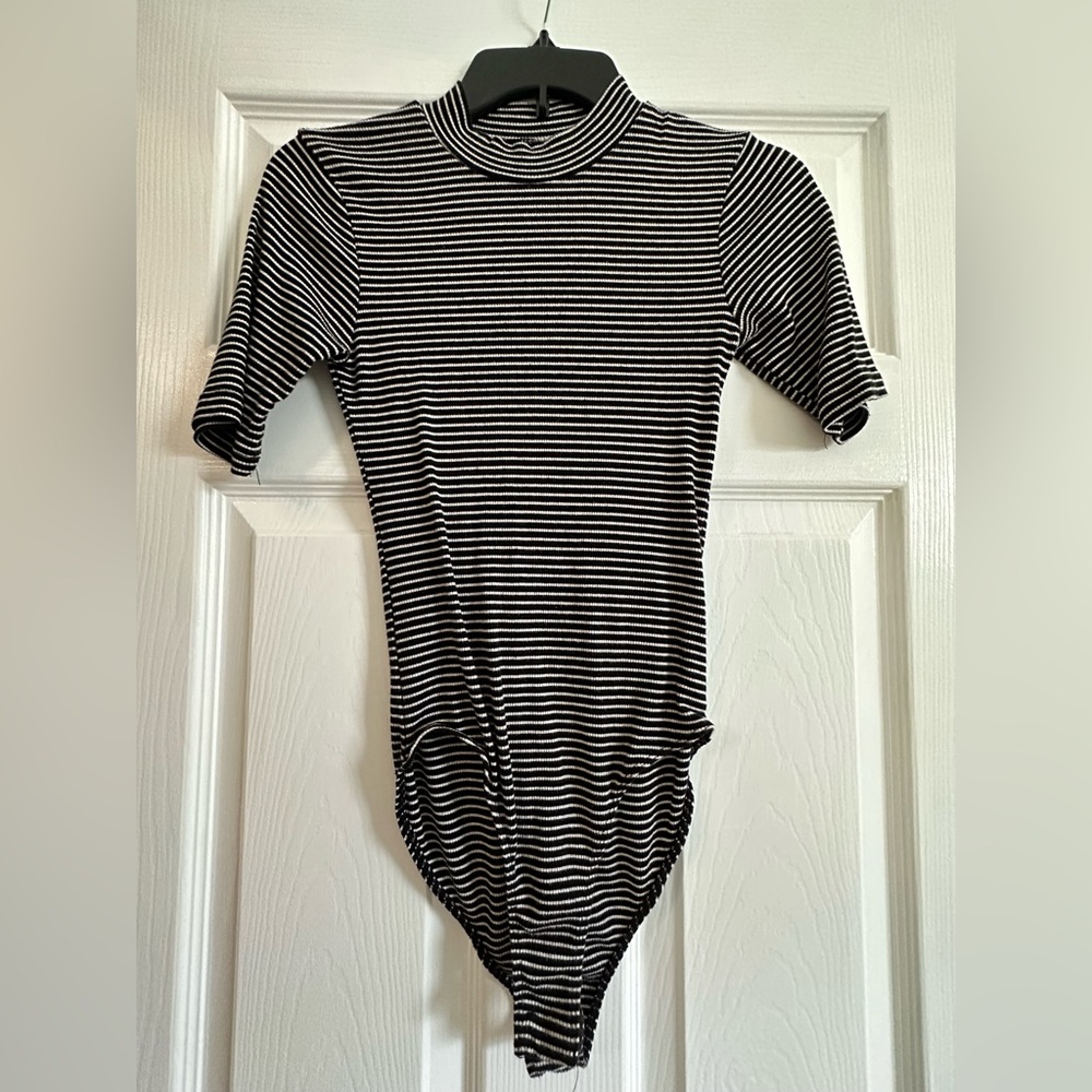 White and Black Striped Bodysuit